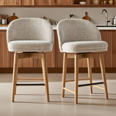25.5" Swivel Upholstered Counter Stool With Solid Wood Legs