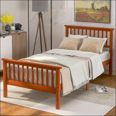 Lit plateforme simple en bois de pin avec tête de lit Pied de lit chêne pour chambre à coucher