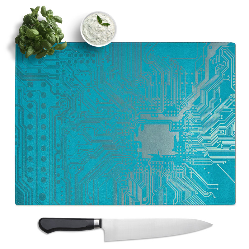 Blue Twilight Circuits  Glass Chopping Board