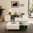 Ensemble de meuble télé et table basse 2 pièces, console média blanche et verte avec rangement
