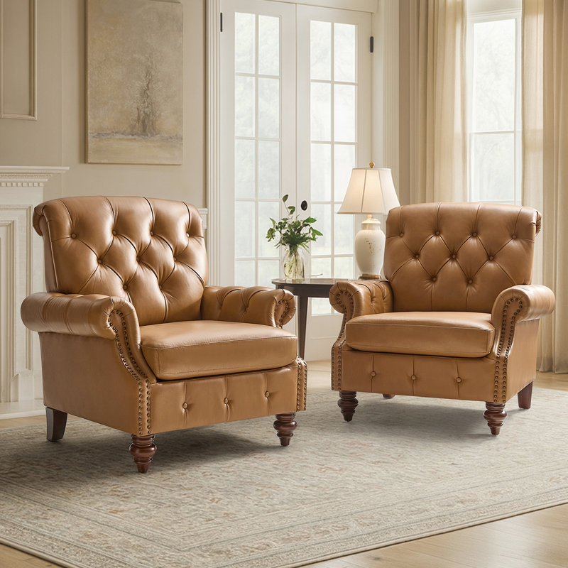 Ensemble de chaises d'appoint en cuir de vache l 36,5 "Treasie (ensemble de 2), Chameau