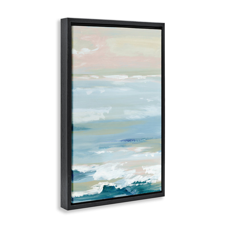 Cadre flottant Seaside Blush Abstraction, design par Lera, Cadre flottant noir de jais, H 25 po x l 17 po