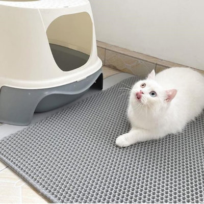 Grand tapis de litière pour chat en nid d'abeille, antidérapant, facile à nettoyer et pliable, gris