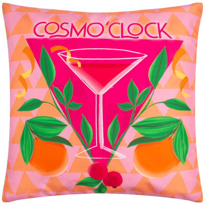 Cosmo O' Clock Indoor / Outdoor Abstract Pink Square Cushion