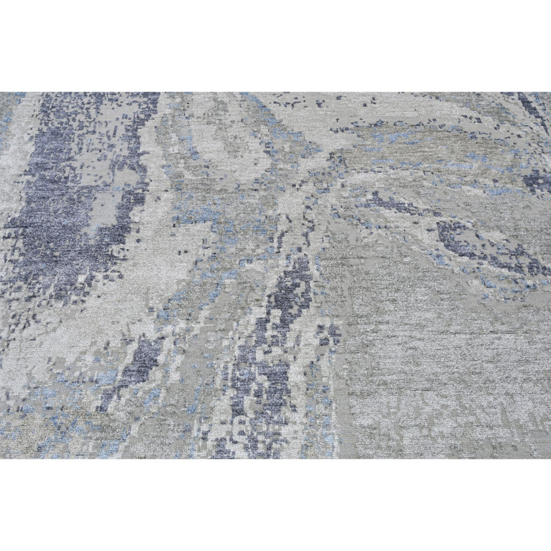 High-Quality Hand-Knotted Silver And Black Area Rug