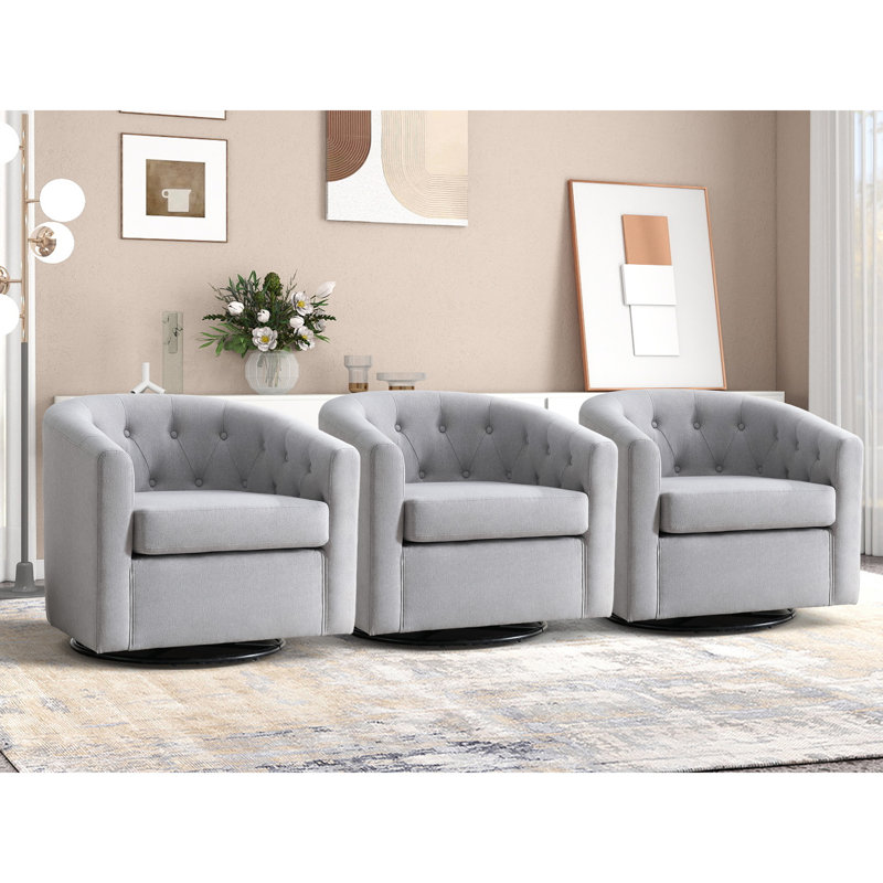 Ensemble de 3 chaises d'appoint Palopo, Lin gris pâle