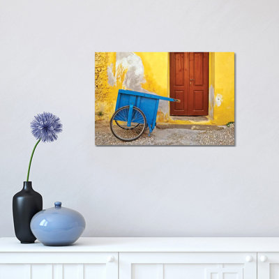 Greece, Rhodes. House with blue cart in front. 1 Piece Wrapped Canvas Wall Art