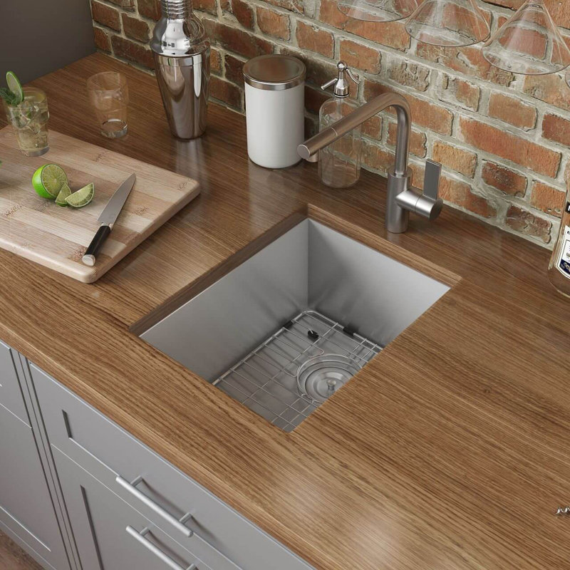 Ruvati Undermount 16 Gauge Bar Prep Sink Stainless Steel Single Bowl, Matte Gold Satin Brass, 8" h x 14" W x 18"