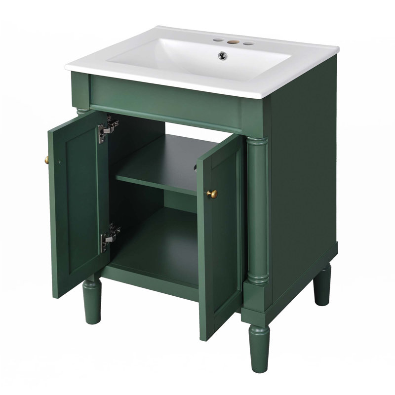Meuble-lavabo 24 po avec lavabo supérieur, Vert, Doré