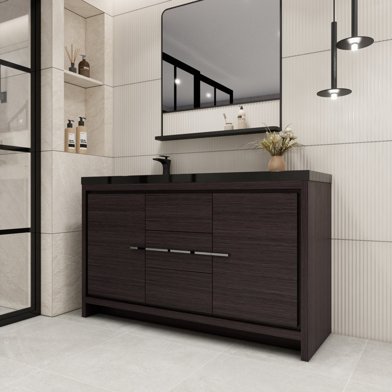 Ensemble de meuble-lavabo simple 60 po Valerieann, Chêne noir gris