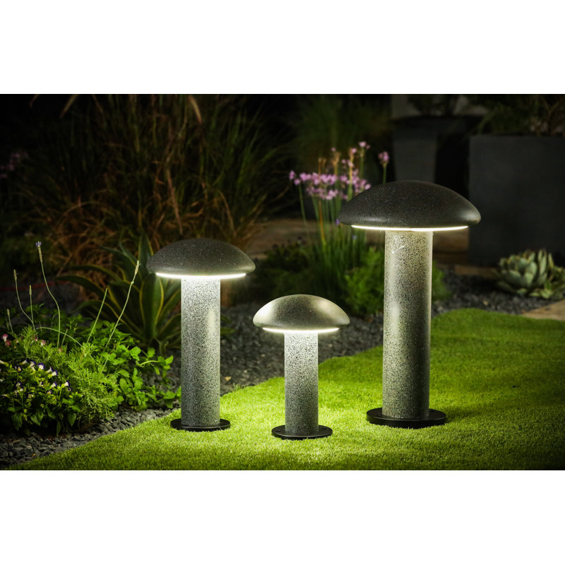 Speckled Gray Solar Powered Integrated LED Bollard Light, 17.5" H x 11.5" W x 11.5" D