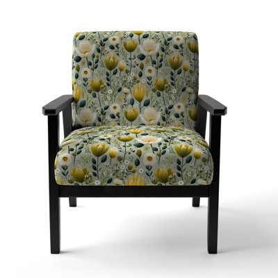 Serene Green Garden Blooms - Upholstered Farmhouse Arm Chair, Green Accent Chair
