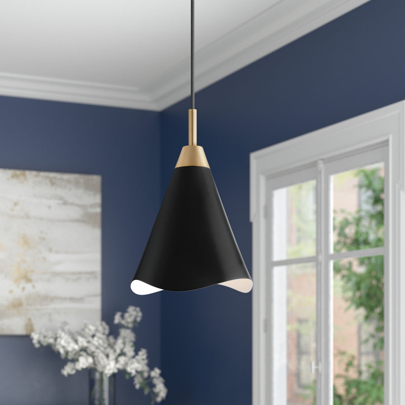 Gertrude 1-Light Metal Single Pendant with Sloped Ceiling Compatibility, 18" H x 12" W x 12" D, Matte Black/Burnished Brass