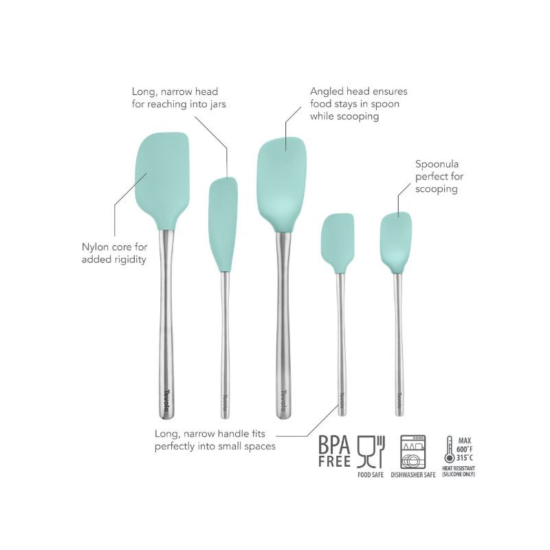 Flex-Core Stainless Steel Handled Assorted Spatulas - Set of 5, Aqua