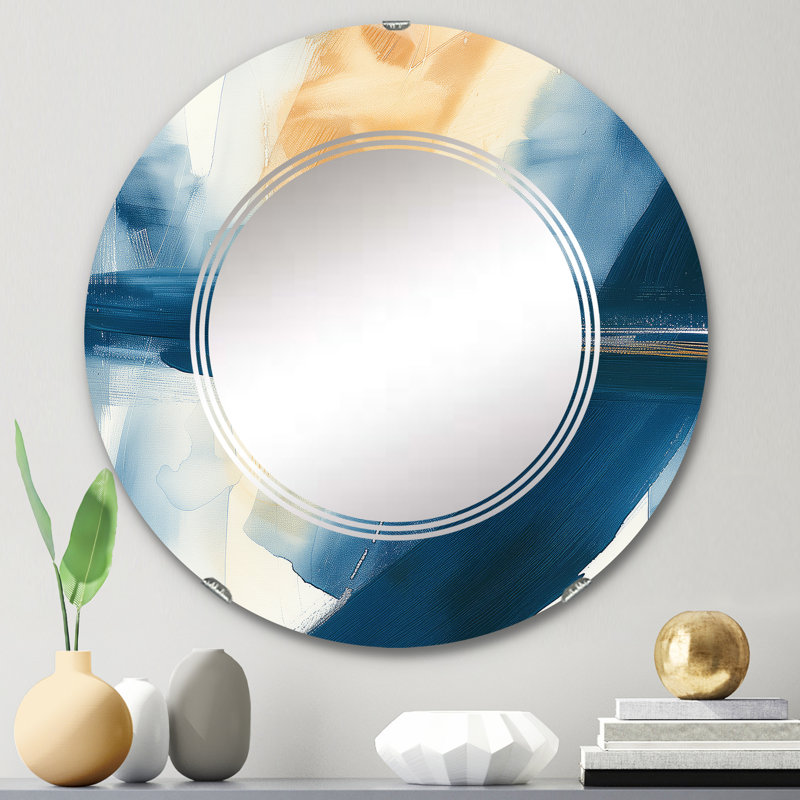 Indigo Panneau I - Miroir moderne imprimé - Miroir mural ovale ou rond, H 23,6 po x l 23,6 po