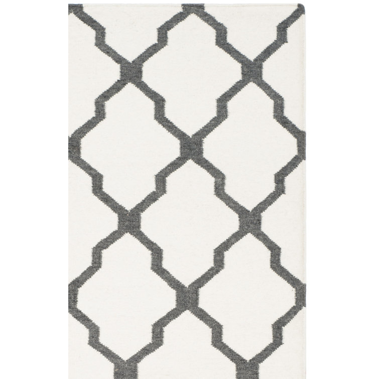 Rodgers Hand Woven Flat Weave Wool/Viscose/Cotton Geometric Rug in Ivory/Charcoal