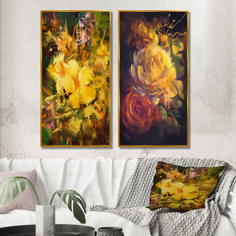 «Abstract Yellow Blooming Grunge Bouquet», ensemble de 2 photographies sur toile, H 40 po x l 40 po x P 1 po
