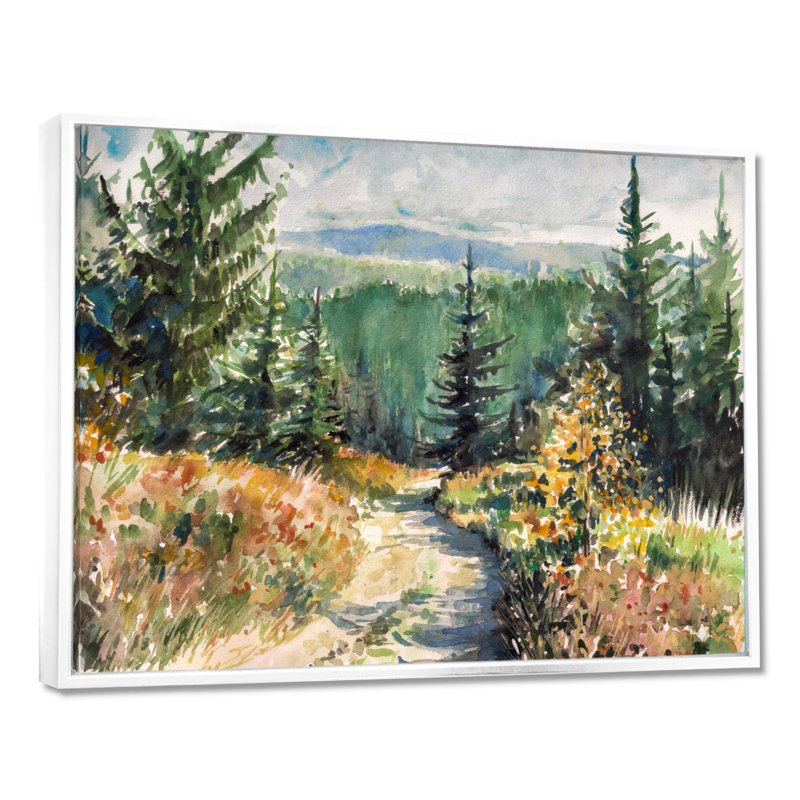 " Little Road In Mountain Landscape ", 34" H x 44" W, Floater Framed Print, White