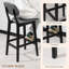 Bar Stools, with Seats 42*47*92 cm Solid Wood 2 Pieces Bar Stool Black with Backrest & Footrest-71349659