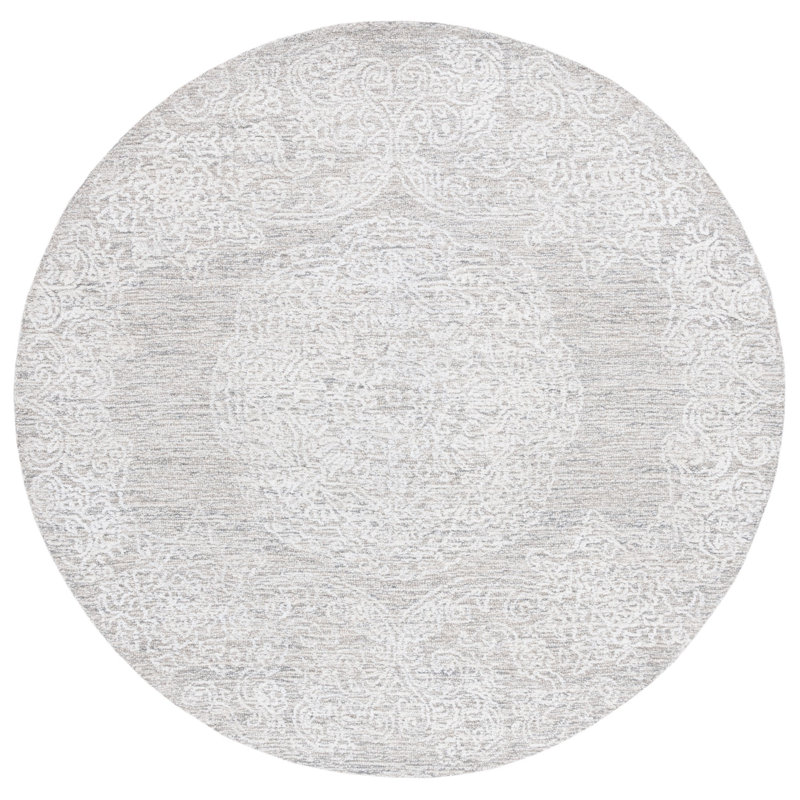 Bathulda Hand Tufted Wool/Bamboo Silk/Cotton with Cotton Backing Floral Rug in Ivory/Beige, Round 6'
