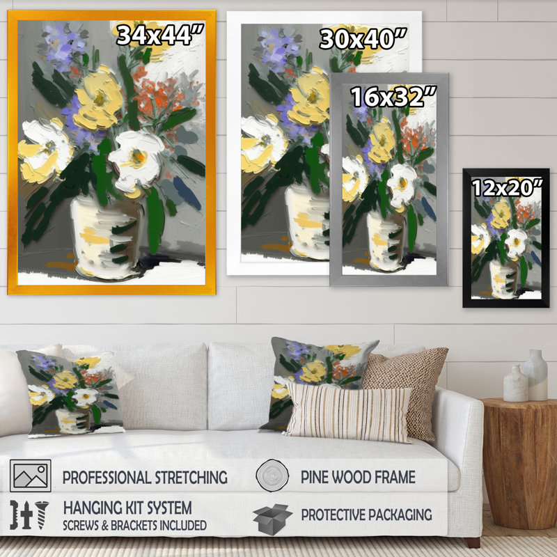 Nature morte avec fleurs blanches VI - reproduction sur toile, Cadre photo noir, H 20 po x l 12 po x P 1 po
