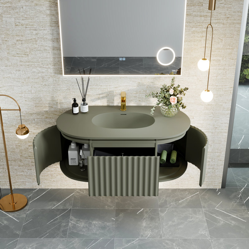 Eviva Haven 39" Green Wall-Mounted Bathroom Vanity with Solid Surface Top