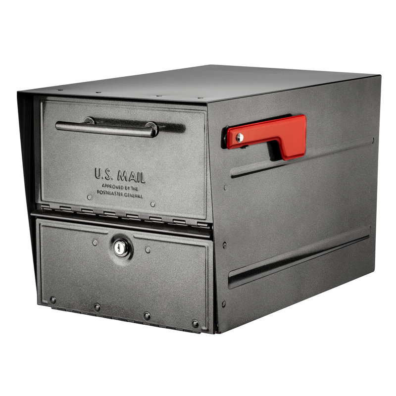 Large Pewter Steel Locking Post Mount Mailbox