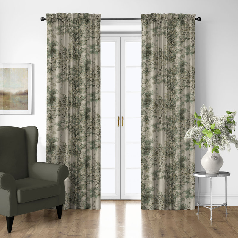 Dolce  Spring Cotton Rod Pocket Drapery Panel Set of 2, 50" W  x 216" L, Blue