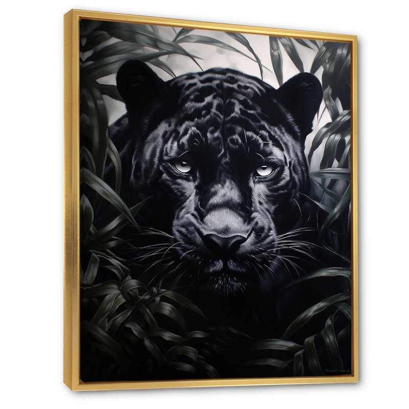 «Black White Panther», motifs contrastants sur toile, H 32 po x l 24 po x P 1 po, Cadre flottant doré