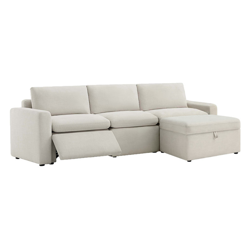 Canapé modulaire inclinable électrique 4 pièces Lana, Mélange de lin beige
