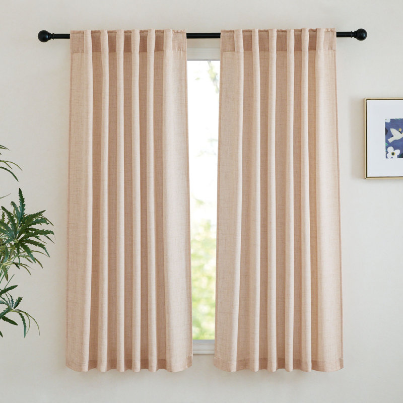Faux Linen Blend Curtains Rod Pocket & Back tab Semi Sheer Window Treatments Privacy with Light Filtering for Living Room, 2 Panels