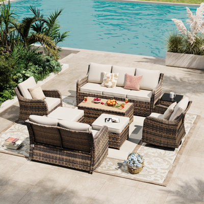 Ensemble de 8 meubles de patio, ensemble de conversation de patio avec chaises berçantes pivotantes, canapé d'extérieur en osier avec coussins imperméables pour porche de jardin