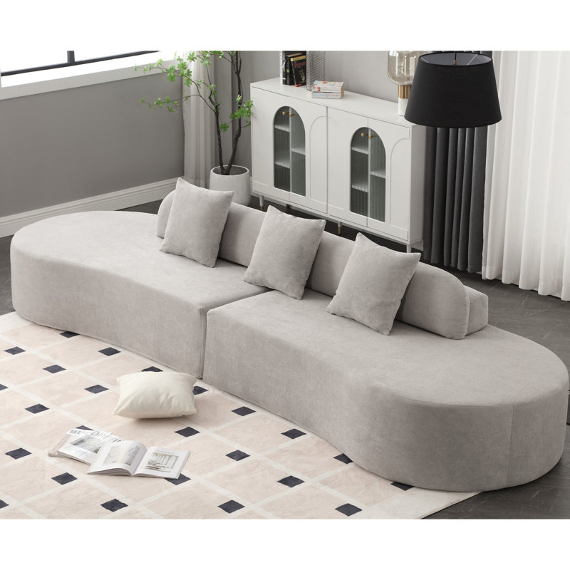 Canapé moderne courbé, canapé en tissu éponge, canapé minimaliste, appartement, aucun assemblage requis, trois coussins, Gris
