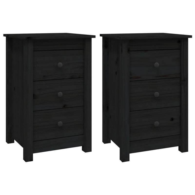 Prager 40cm W Solid Wood Bedside Table, Black