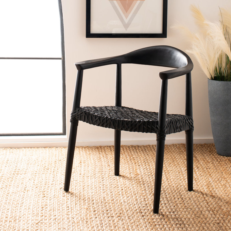 Kazbah 18.9'' H Leather Upholstered Armchair, Black