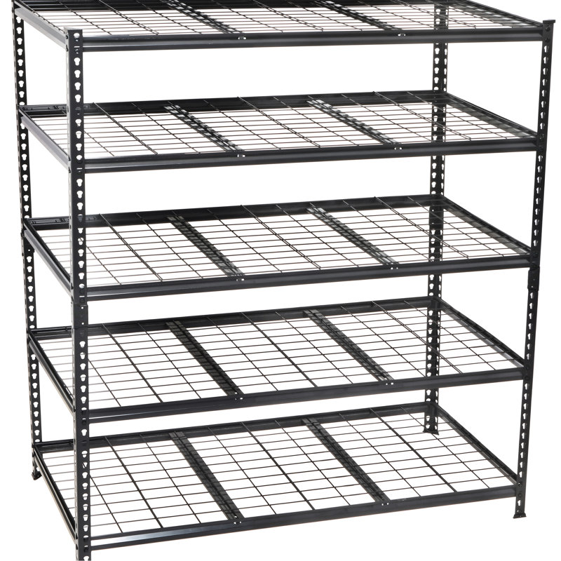Unité robuste à 5 tablettes, l 48 po x P 24 po, H 72 po, hauteur réglable, installation, capacité de 4 000 lb, pour le garage, le sous-sol, l'entrepôt, l'atelier, les tablettes en métal noir et, également, la charge totale