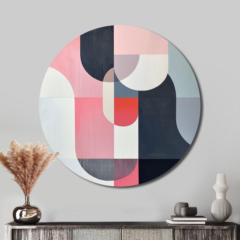 «Geometric Rose Sand Pure Form», reproduction d'art moderne en métal rose, H 16 po x l 16 po