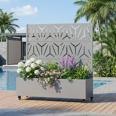 Metal Planter Box with Trellis with Wheels