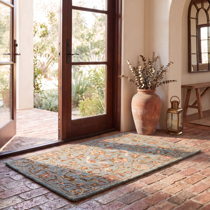 Tapis bleu en laine touffeté à la main de style oriental Cranmore, Rond 8 pi