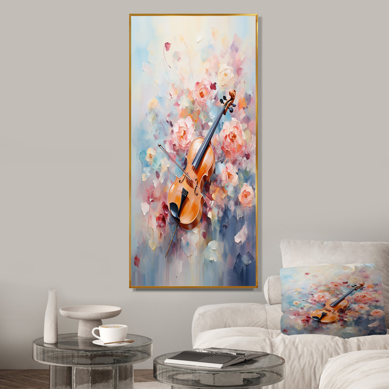 Violon Harmonious Notes - musique, art mural, Cadre flottant doré, H 60 po x l 28 po x P 1,5 po