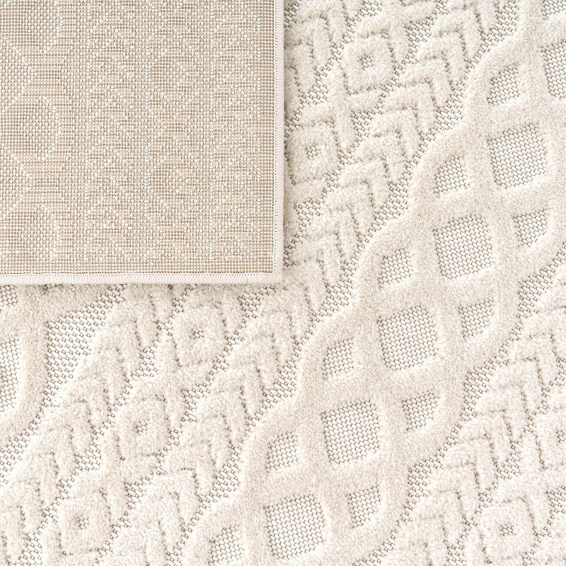 Tapis moderne à motif boho tressé crème, Rectangle 6 pi 7 po x 9 pi 6 po