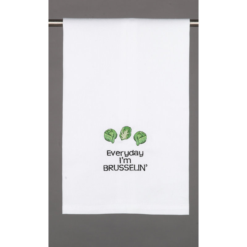 Everyday I'm Brusselin Embroidered Cotton Tea Towel