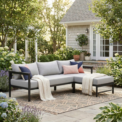 Ensemble de canapé modulaire d'extérieur en forme de L avec coussins ultra-épais de 5,9 po, canapé de conversation pour patio toutes saisons avec structure en fer robuste, convient à la cour, au jardin