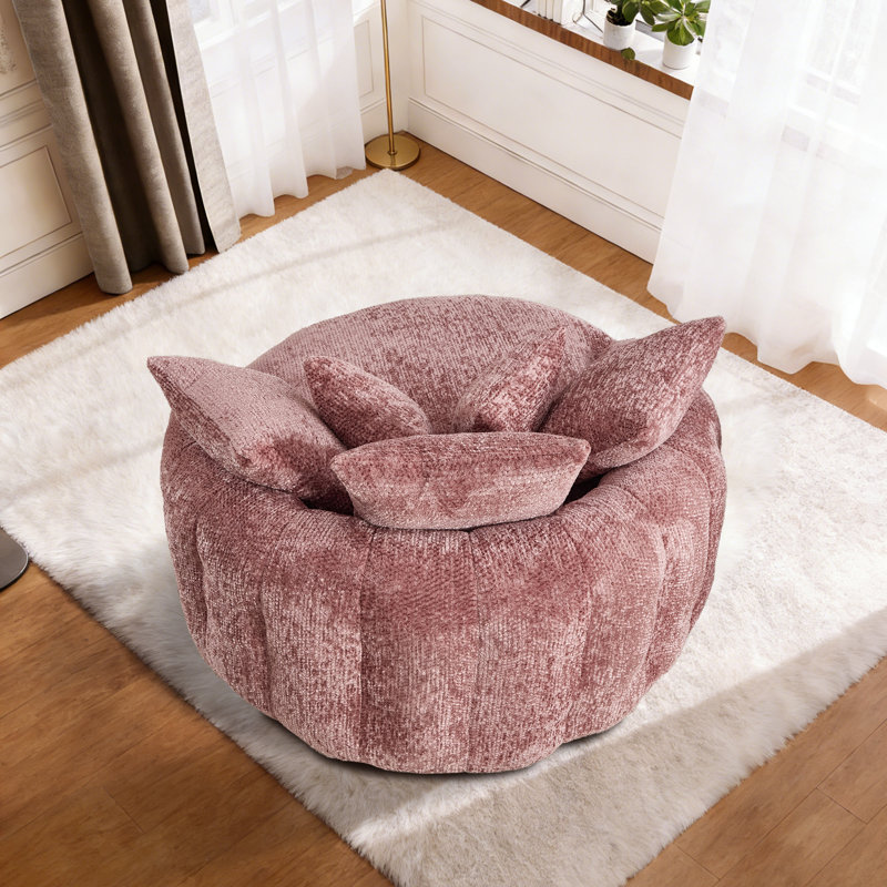 55 inch boneless oversized round sofa chair, soft upholstered single accent chair for living room bedroom apartment, Pink