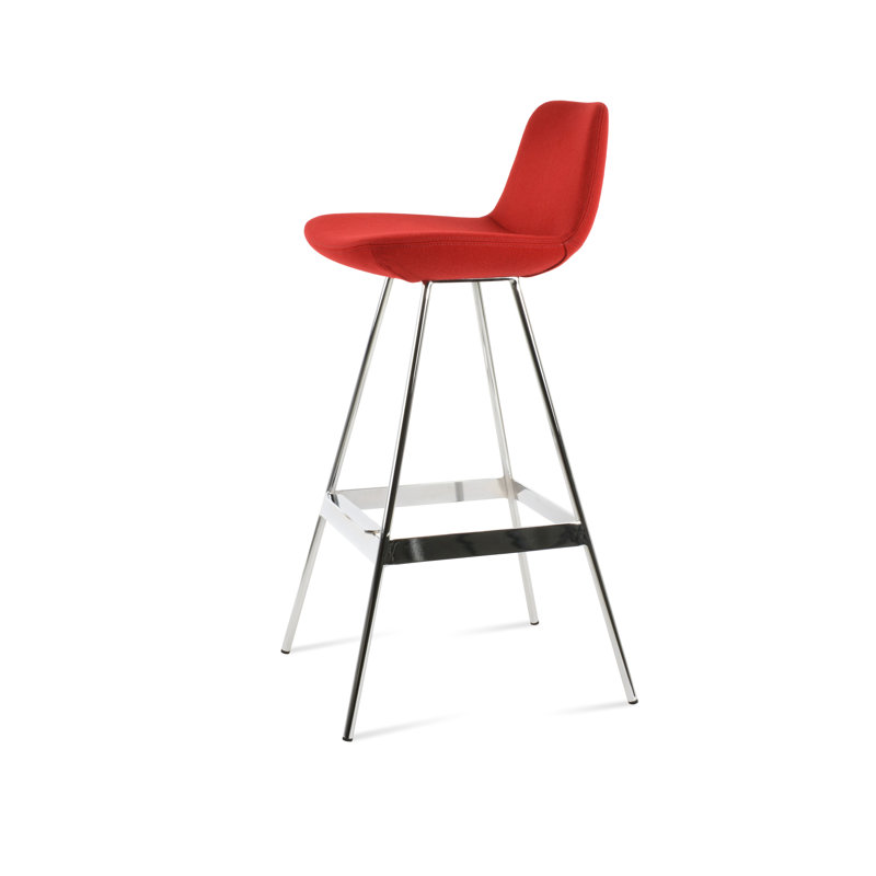 Tabouret Pera Balat, Chrome chrome, Laine rouge, Tabouret de comptoir (siège d'une hauteur de 24 p