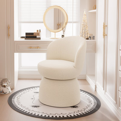 Upholstered Accent Chair, Swivel Vanity Stool With Wingback, Boucle Fabric Make-up Chair