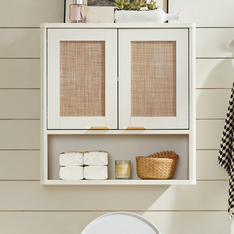 Rattan Bathroom Wall Cabinet, Boho Medicine Cabinet With Adjustable Shelf & Doors, Over The Toilet Storage Cabinets Organizer For Laundry Room, Kitchen, Living Room