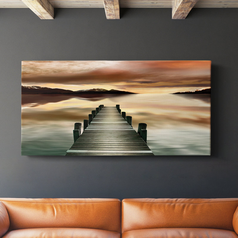 Jetée au coucher du soleil - Toile tendue avec châssis - Prêt à accrocher, H 24 po x l 48 po
