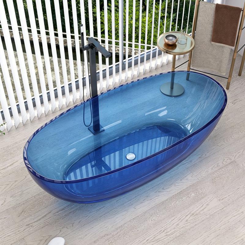 Baignoire de trempage autoportante en résine solide de 64 pouces avec drain