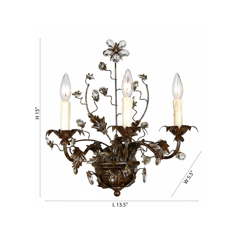 Applique murale en bronze 3 lumières avec détails en cristal transparent